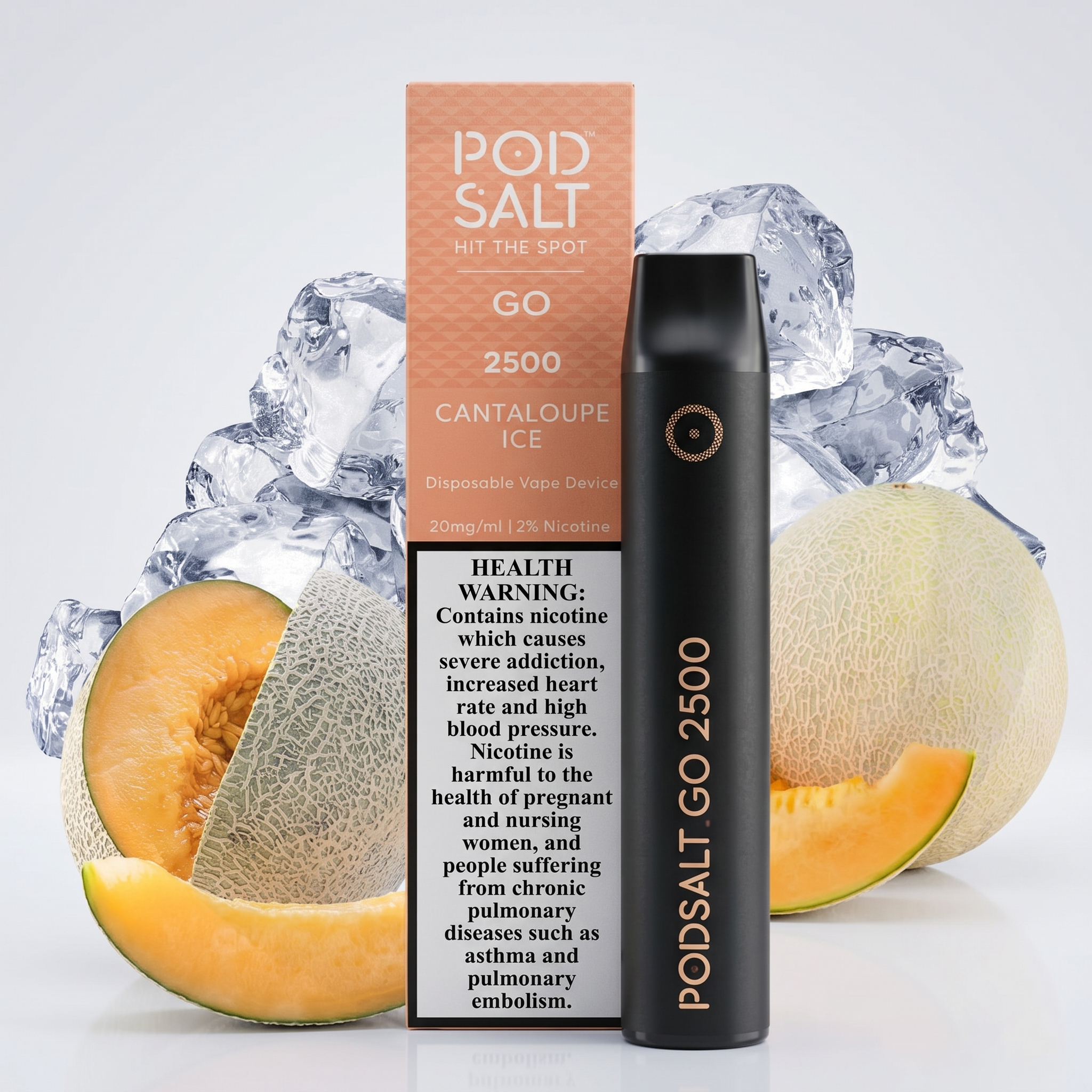 Pod Salt Go 2500 Puffs Cantaloupe Ice Flavor Disposable Vape