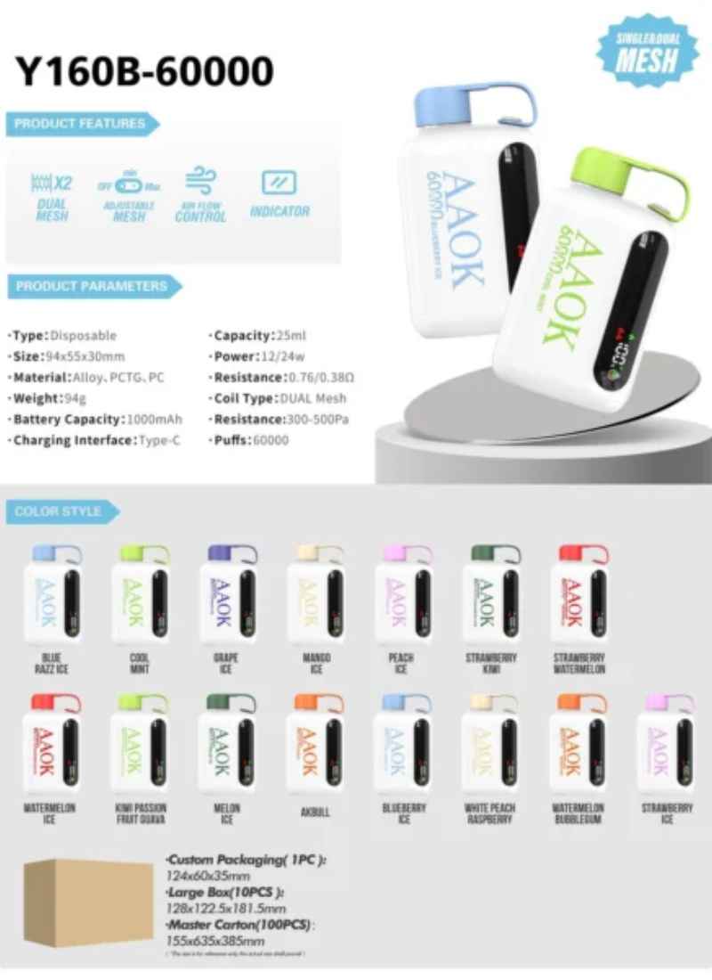 AAOK Y160B 60000 Puff Disposable Vape Kit – 2% Nicotine